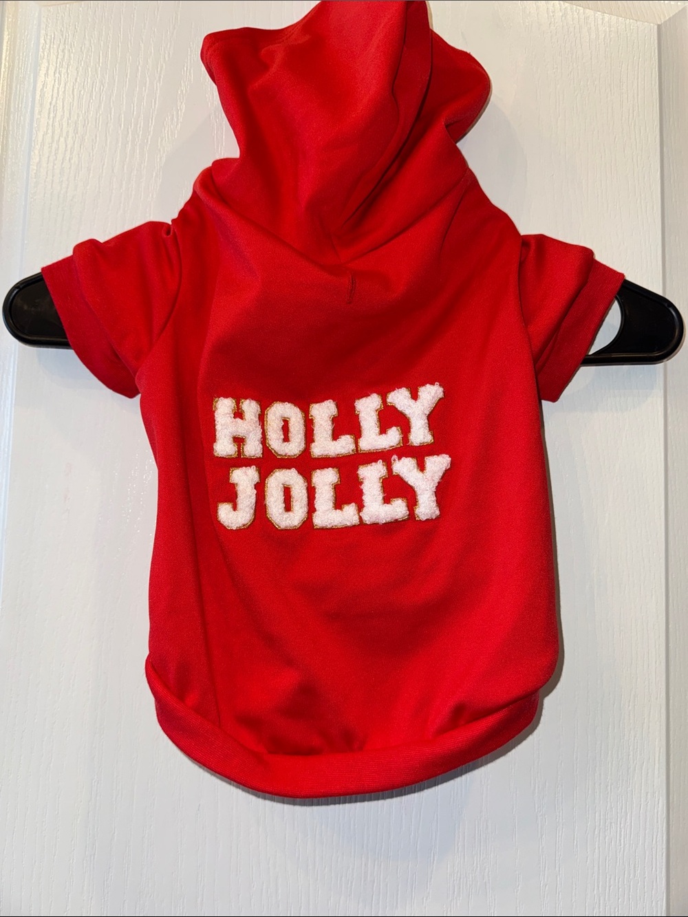 Red "Holly Jolly" Dog Hoodie - Festive Pet Sweatshirt